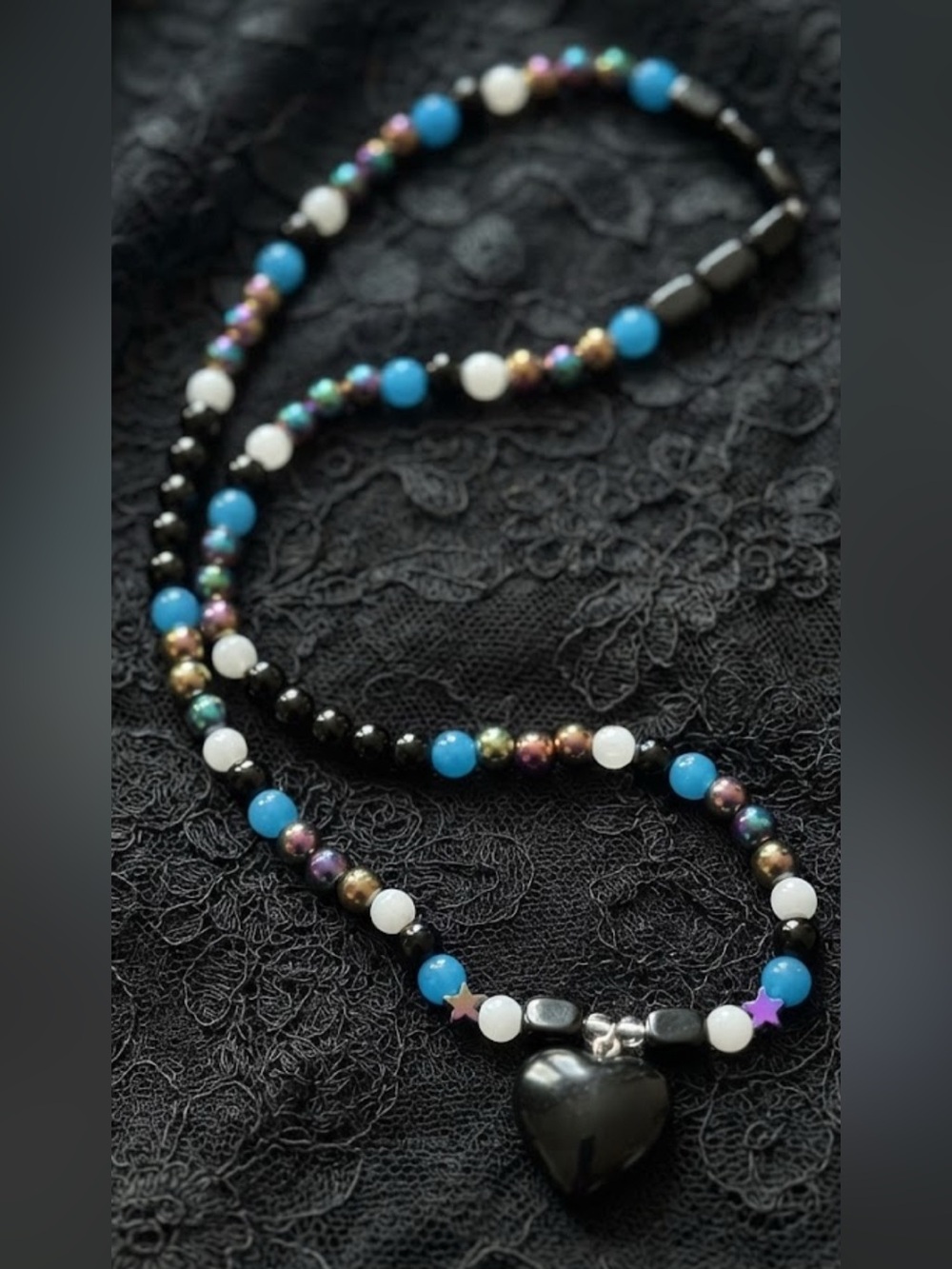 Rainbow Moon Chaos Necklace (Black Obsidian, Rainbow Hematite, Moonstone) - Picture 3 of 3